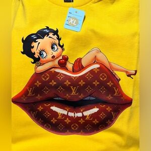 NEW Size XL Yellow Graphic Tee w/Betty Boop and LV Lips